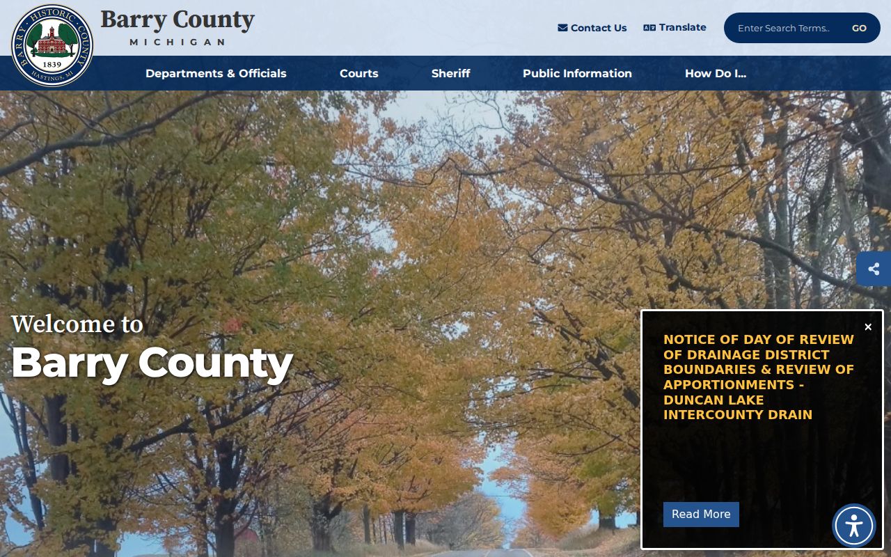 Barry County government website used to locate criminal record offices