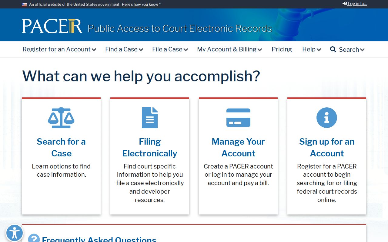 PACER federal court record access portal