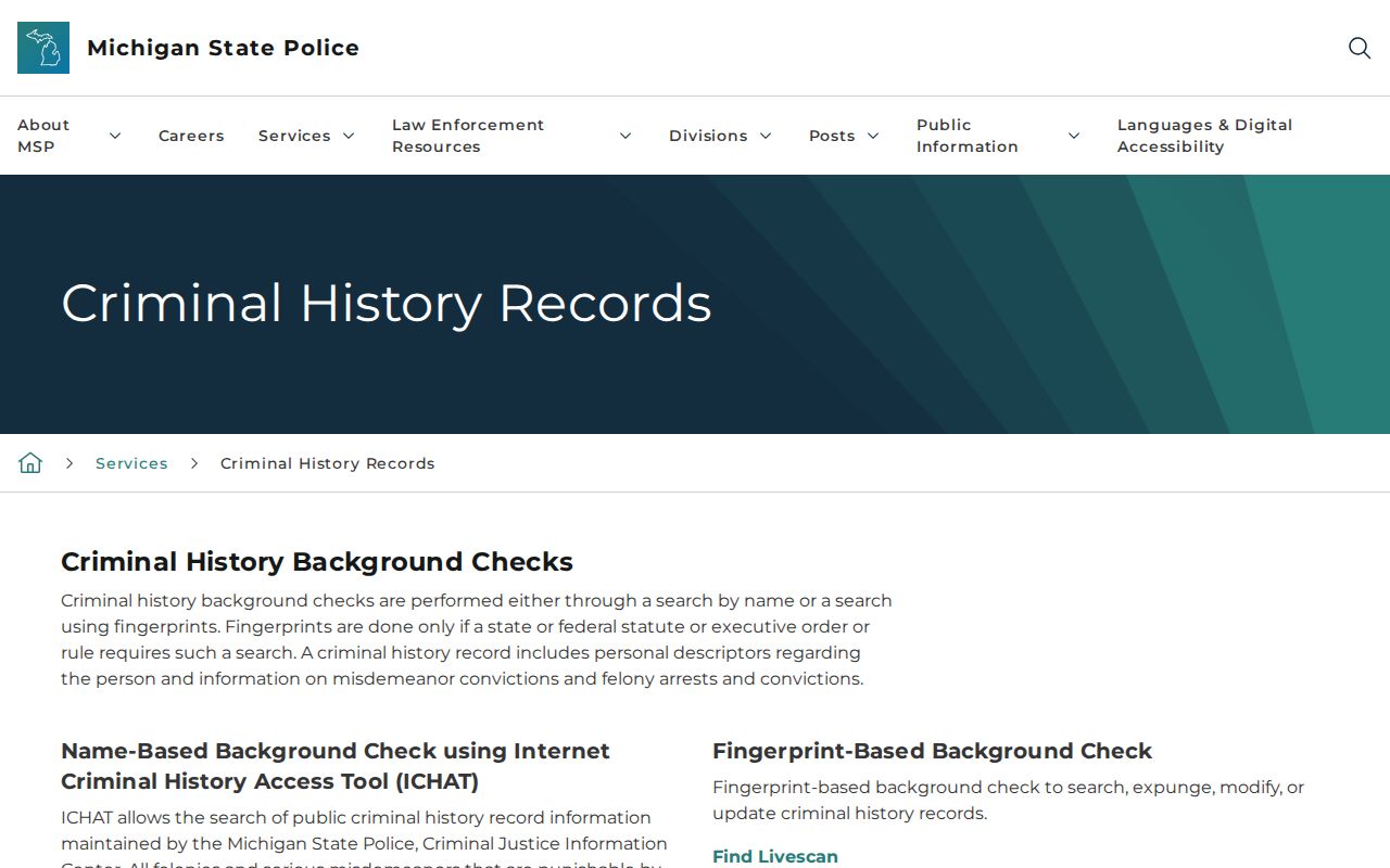 Michigan State Police criminal history records overview