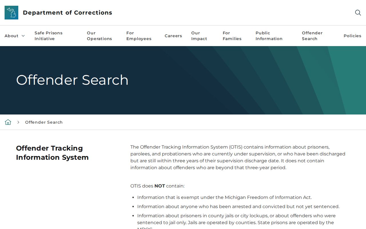 Michigan Department of Corrections OTIS offender record search