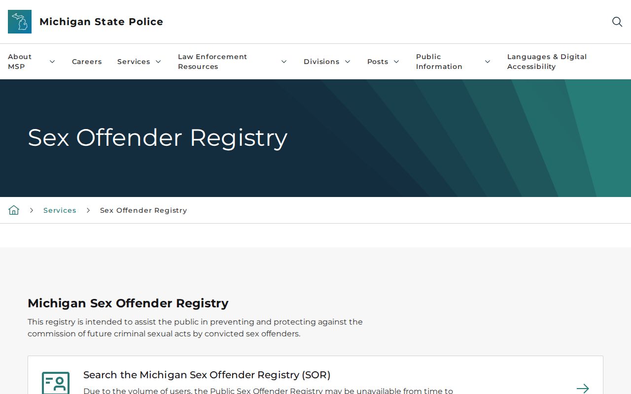 Michigan State Police public sex offender registry guide
