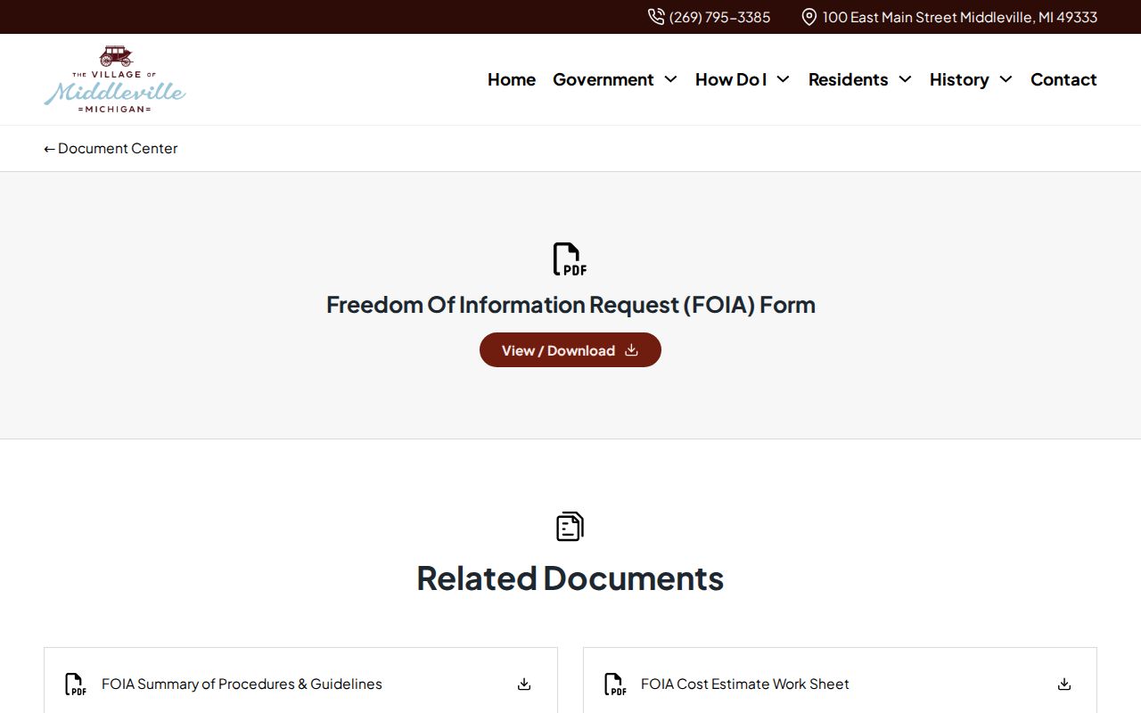 Barry County Middleville FOIA criminal records form